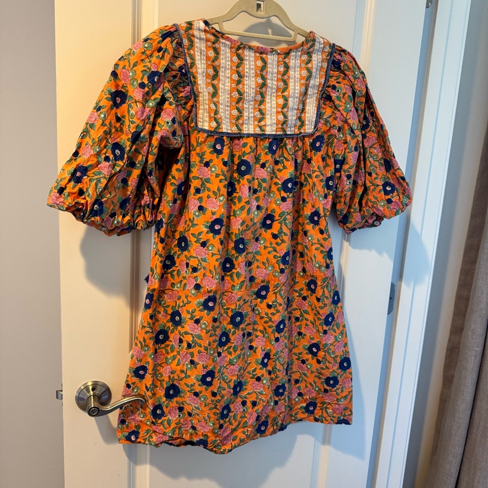 Sohana Floral Orange and Blue Mini Dress | XS - Picture 6 of 6